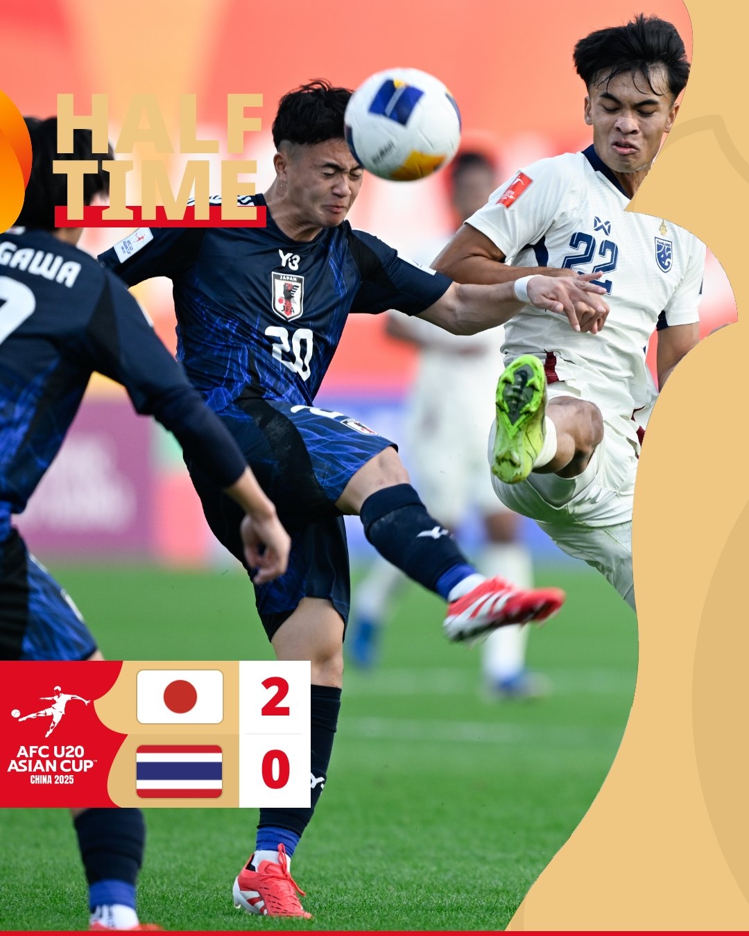  半場-日本U20 2-0領(lǐng)先泰國U20，石井久繼破門+中柱 泰國0射正