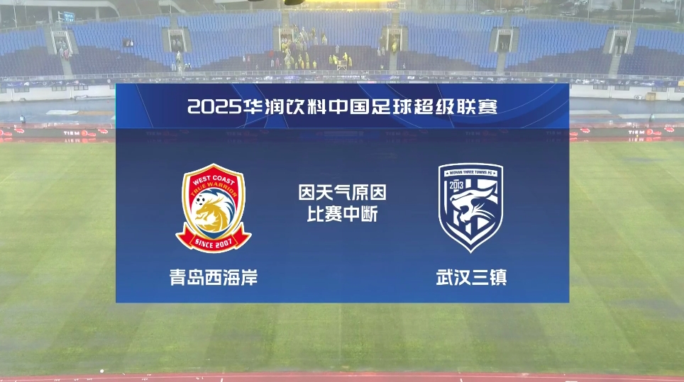  比賽延期！青島西海岸vs武漢三鎮(zhèn)進(jìn)行至18分鐘，因天氣中斷30分鐘
